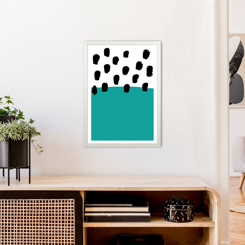 Teal Polka Neon Funk  Art Print by Pixy Paper A2 Oak Frame