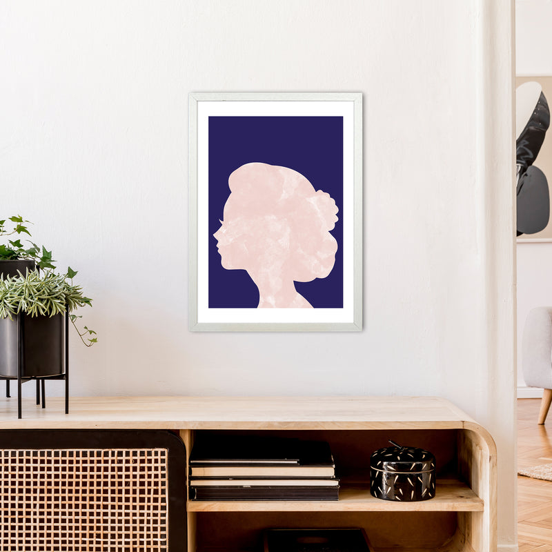 Marble Head Navy  Art Print by Pixy Paper A2 Oak Frame