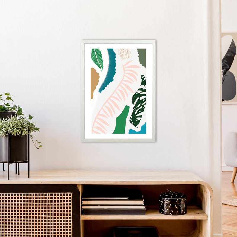 Pink Leaf Jungle Abstract  Art Print by Pixy Paper A2 Oak Frame