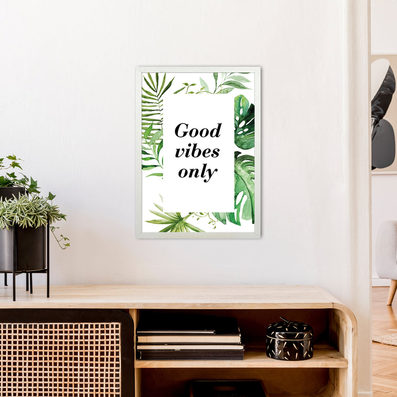 Good Vibes Only Exotic  Art Print by Pixy Paper A2 Oak Frame