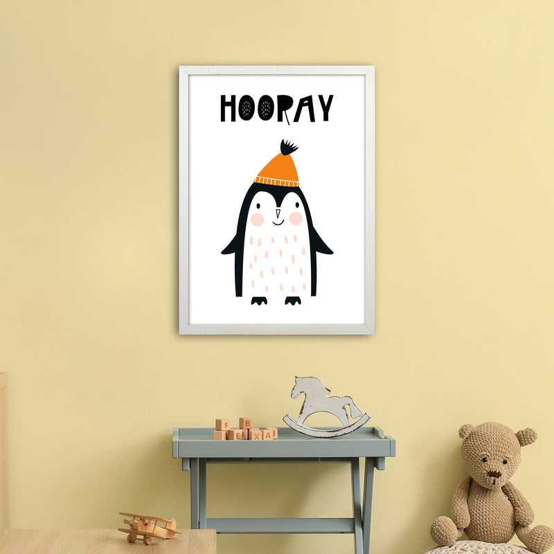 Hooray Penguin Animal  Art Print by Pixy Paper A2 Oak Frame