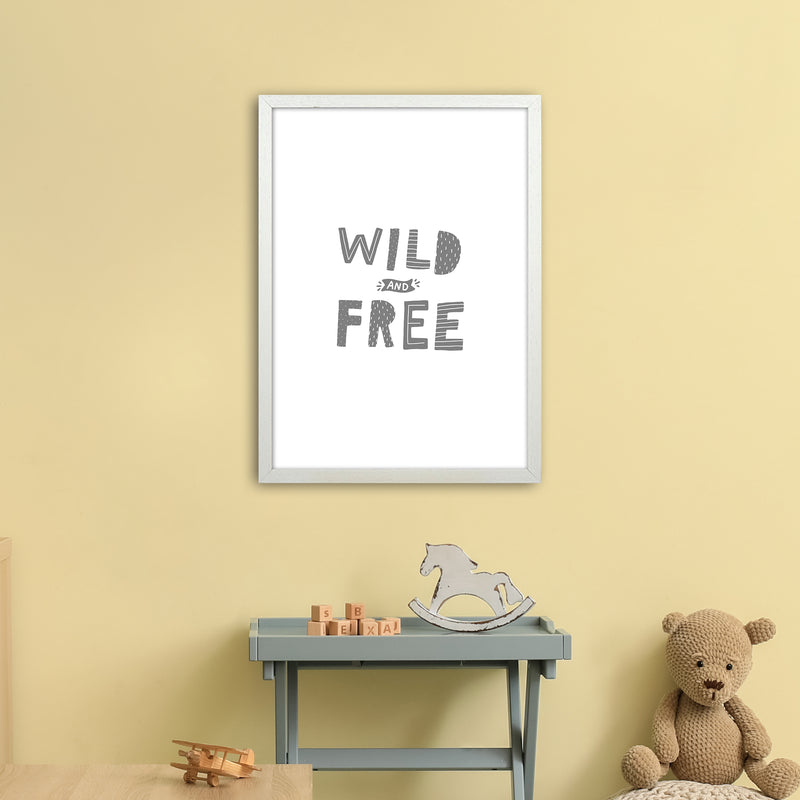 Wild And Free Grey Super Scandi  Art Print by Pixy Paper A2 Oak Frame