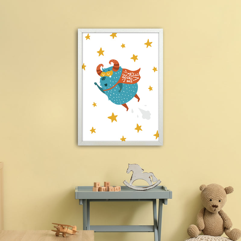 Little Monsters Flying Be Brave  Art Print by Pixy Paper A2 Oak Frame