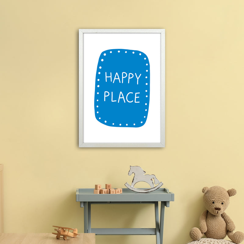 Happy Place Blue Super Scandi  Art Print by Pixy Paper A2 Oak Frame