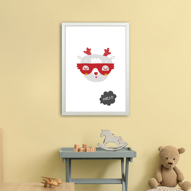 Hello Animal Red Super Scandi  Art Print by Pixy Paper A2 Oak Frame
