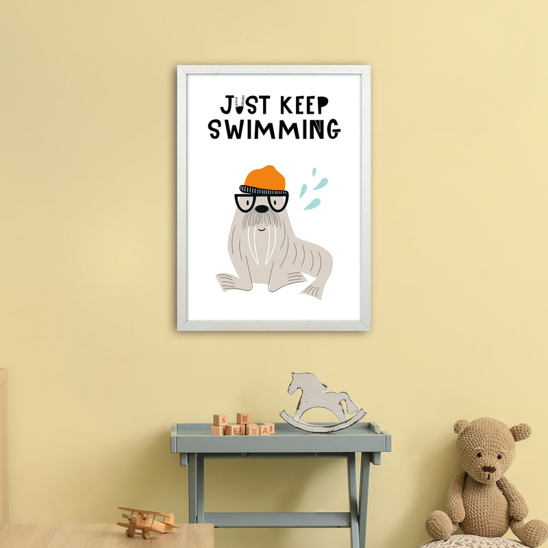 Just Keep Swimming Animal Pop  Art Print by Pixy Paper A2 Oak Frame