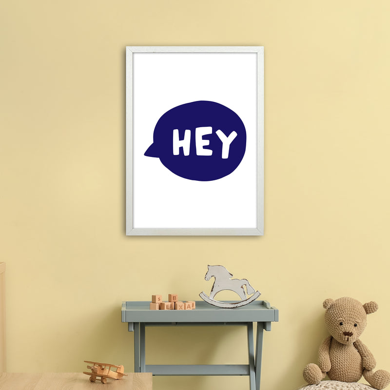 Hey Bubble Navy Super Scandi  Art Print by Pixy Paper A2 Oak Frame