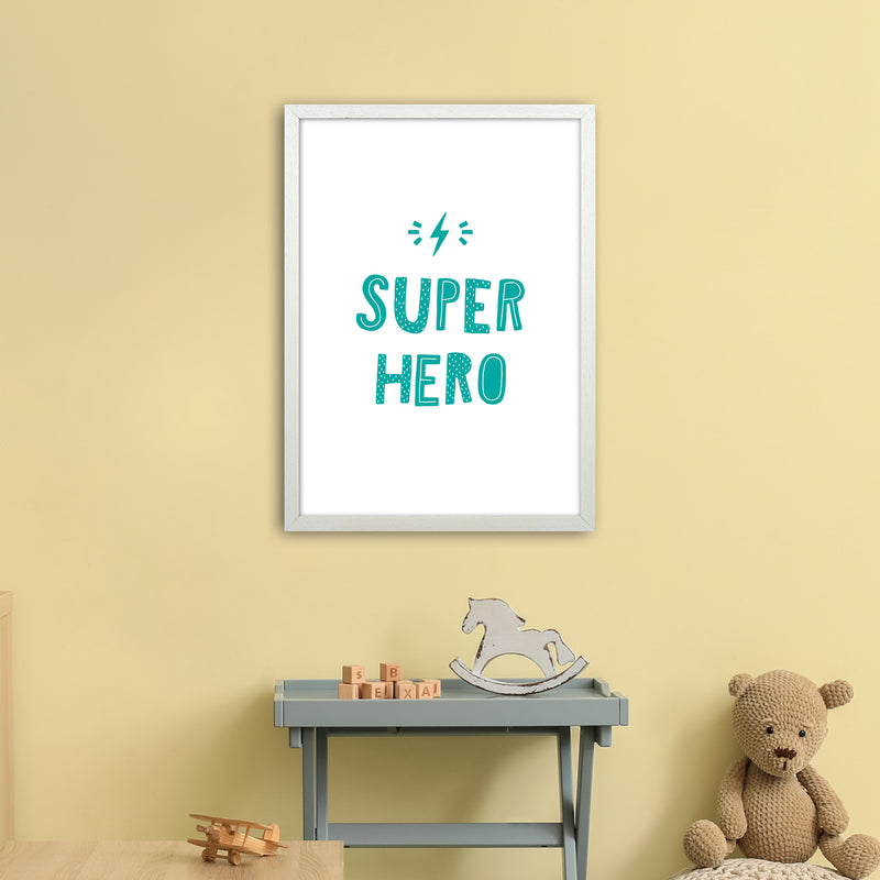 Super Hero Teal Super Scandi  Art Print by Pixy Paper A2 Oak Frame