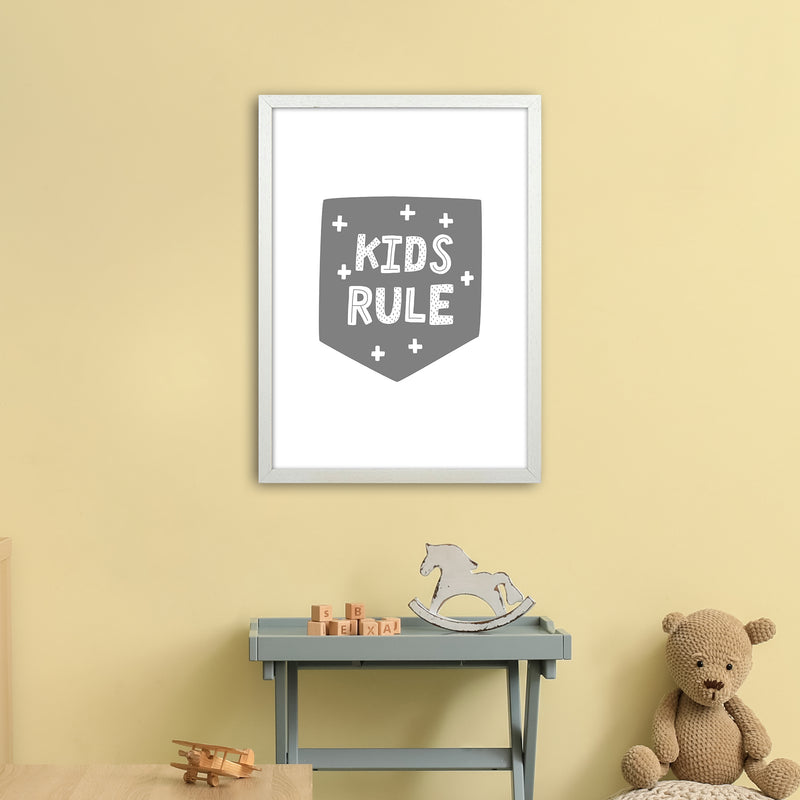 Kids Rule Super Scandi Grey  Art Print by Pixy Paper A2 Oak Frame