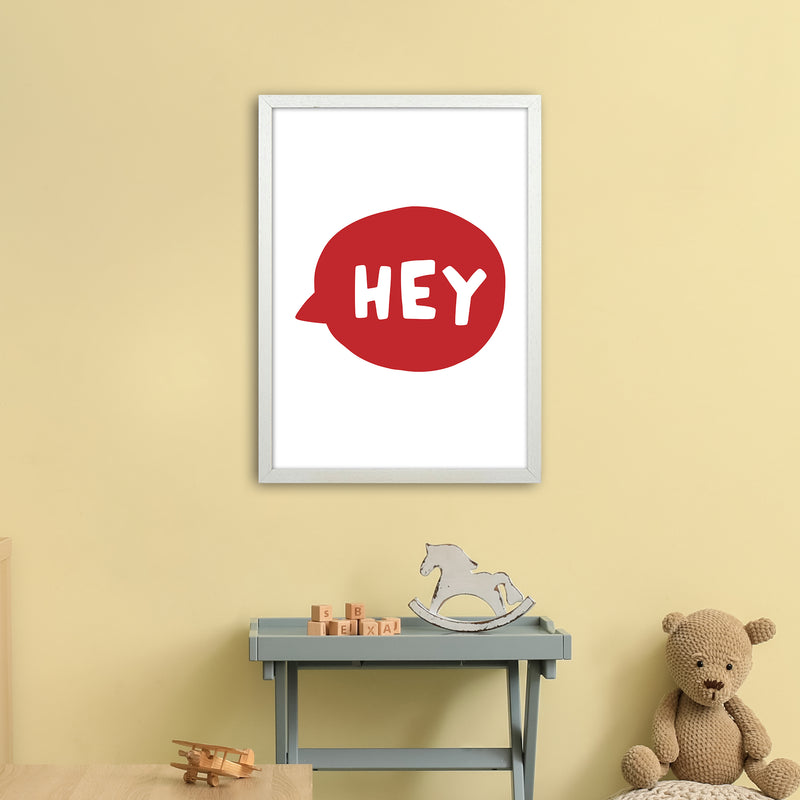 Hey Bubble Red Super Scandi  Art Print by Pixy Paper A2 Oak Frame