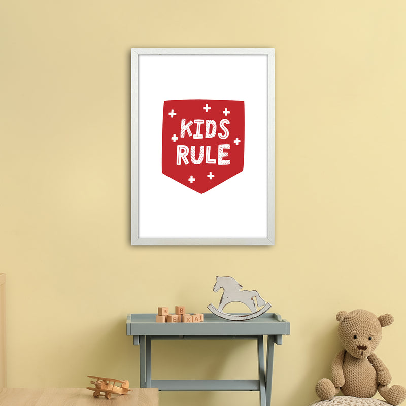 Kids Rule Red Super Scandi  Art Print by Pixy Paper A2 Oak Frame