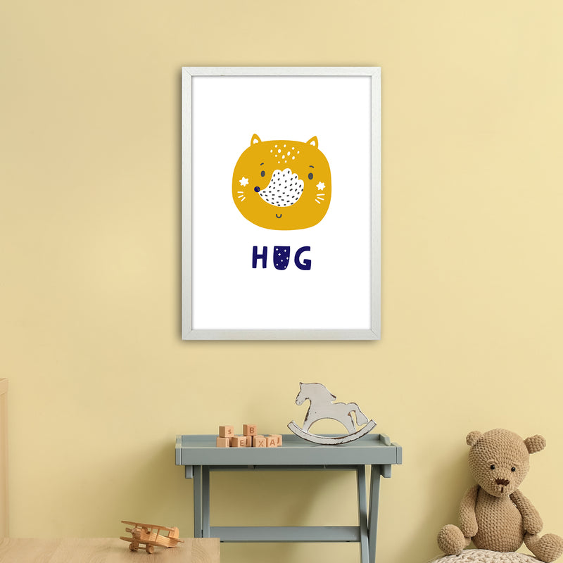 Fox Hug Navy Super Scandi  Art Print by Pixy Paper A2 Oak Frame