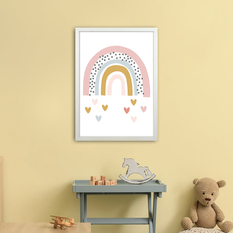 Rainbow With Heart Drops  Art Print by Pixy Paper A2 Oak Frame