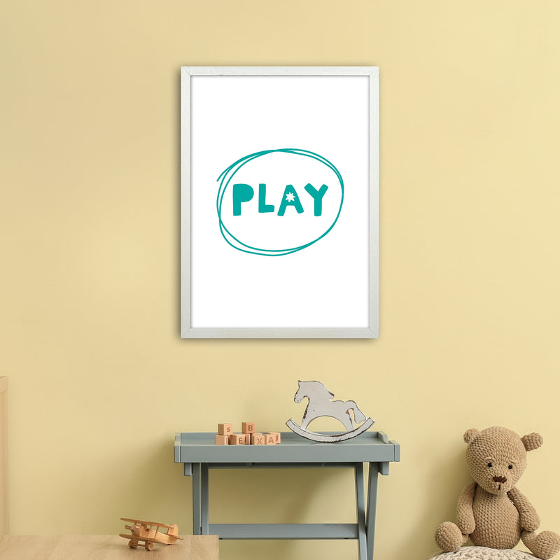 Play Teal Super Scandi  Art Print by Pixy Paper A2 Oak Frame