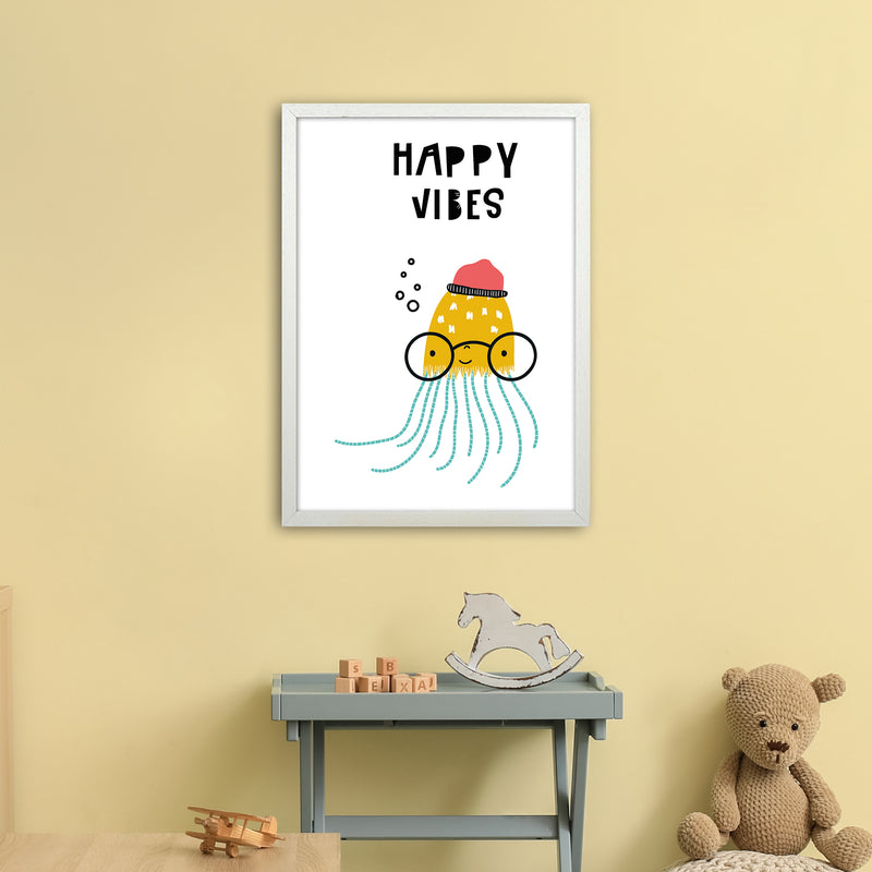 Happy Vibes Animal Pop  Art Print by Pixy Paper A2 Oak Frame