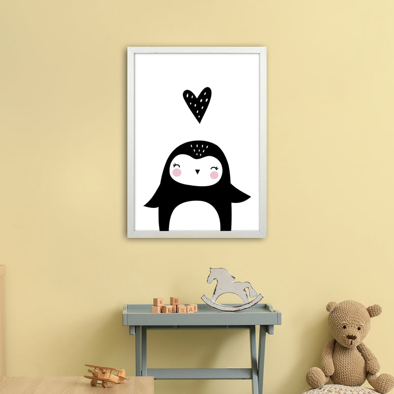 Penguin With Heart  Art Print by Pixy Paper A2 Oak Frame