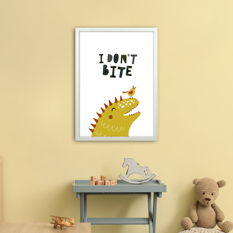 I Don'T Bite Dino  Art Print by Pixy Paper A2 Oak Frame