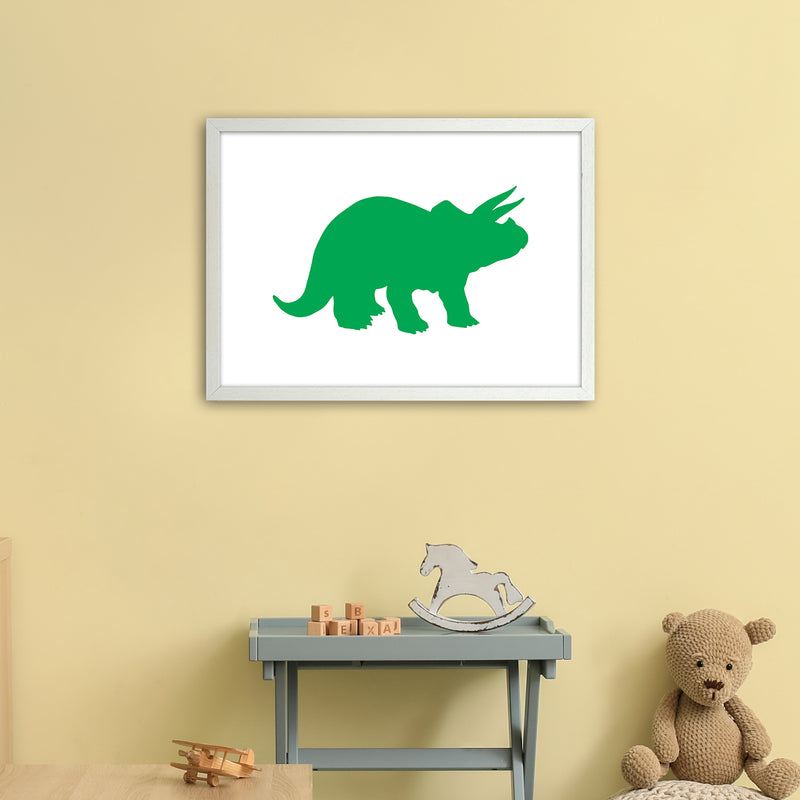 Triceratops Green  Art Print by Pixy Paper A2 Oak Frame