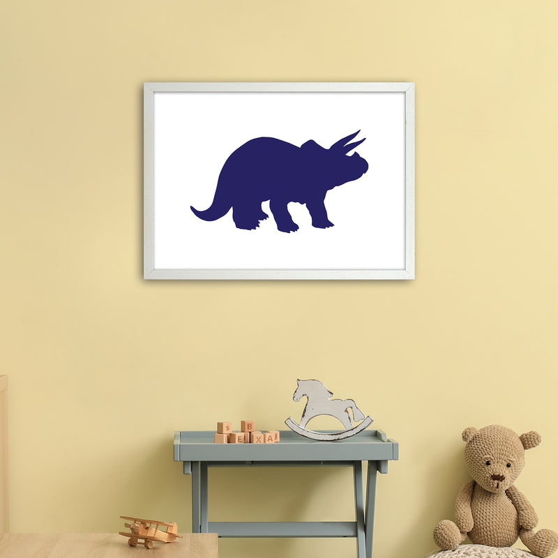 Triceratops Navy  Art Print by Pixy Paper A2 Oak Frame
