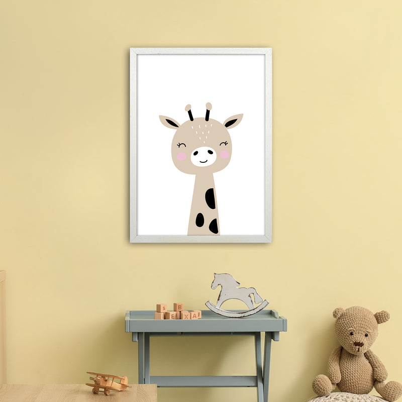 Giraffe Brown  Art Print by Pixy Paper A2 Oak Frame