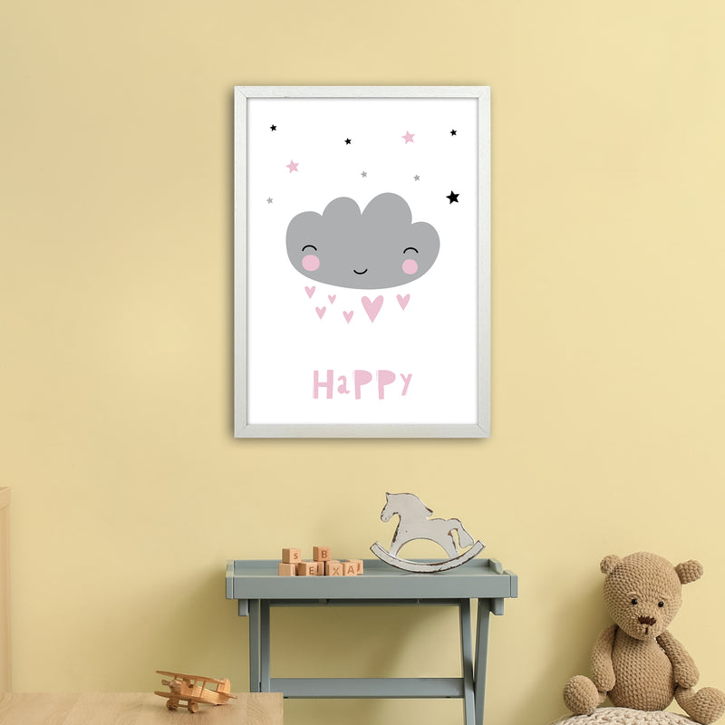 Happy Cloud  Art Print by Pixy Paper A2 Oak Frame
