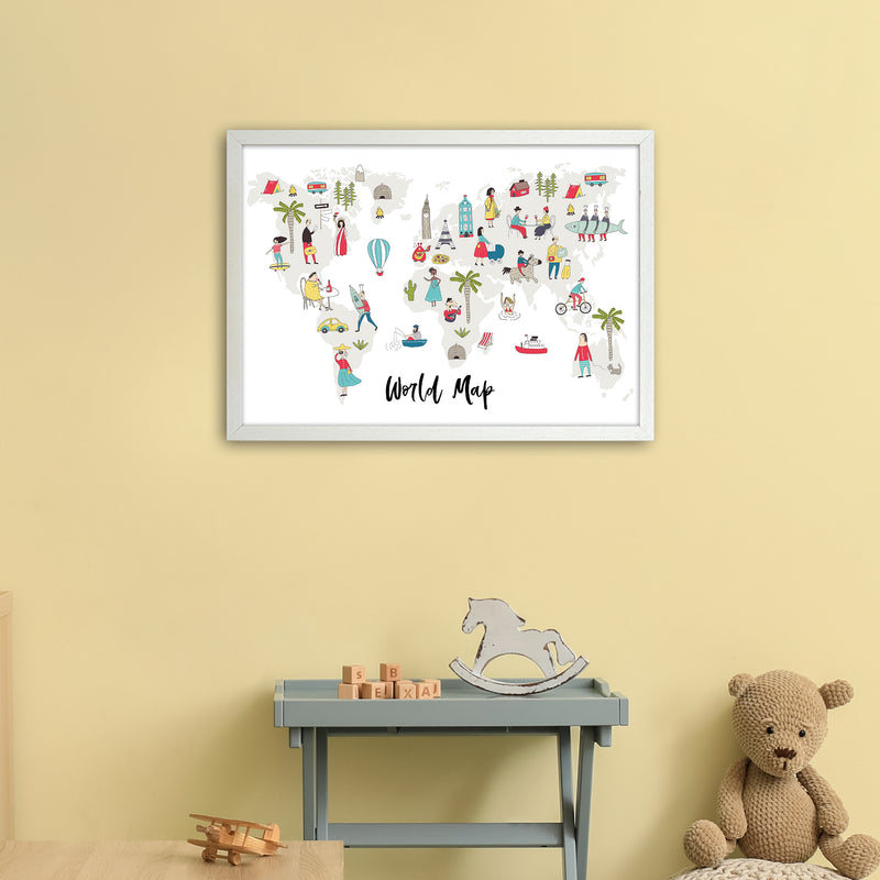 World Map  Art Print by Pixy Paper A2 Oak Frame