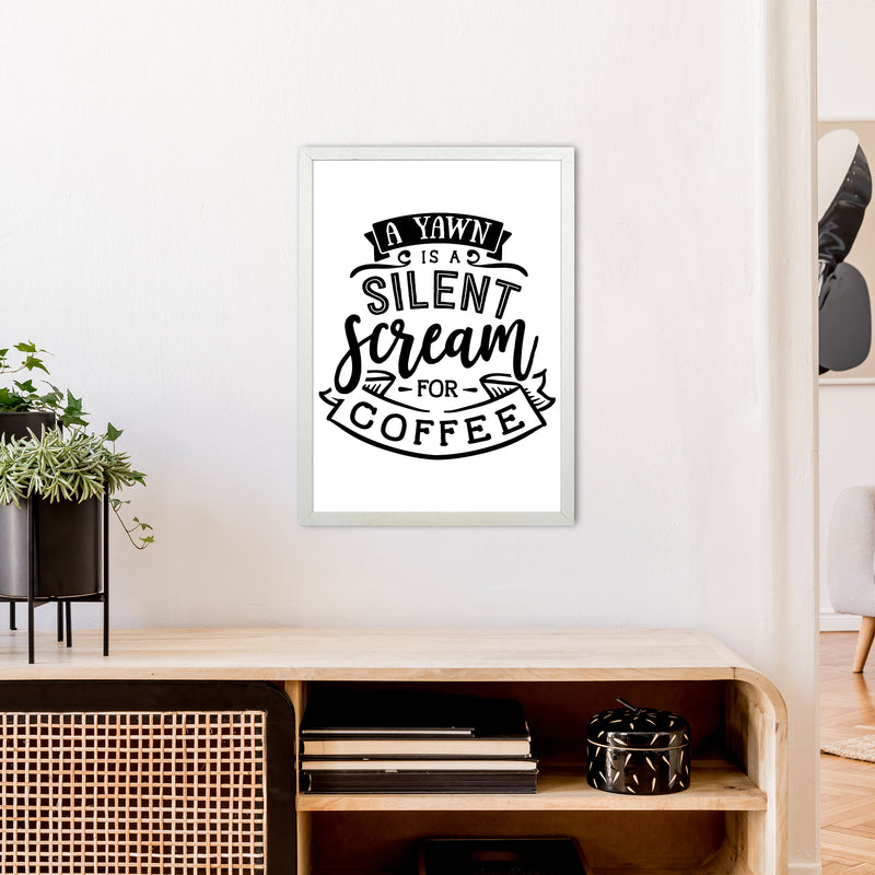 A Yawn Is A Silent Scream For Coffee  Art Print by Pixy Paper A2 Oak Frame