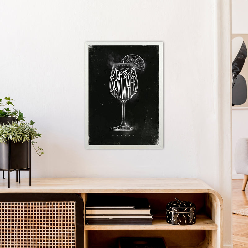 Prosecco Spritz Cocktail Black  Art Print by Pixy Paper A2 Oak Frame