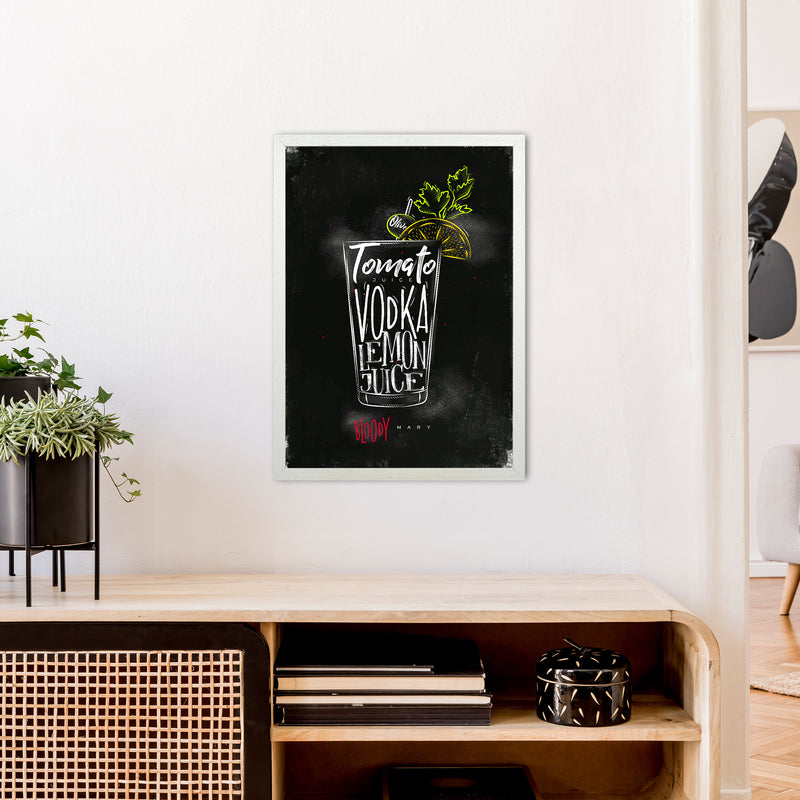 Bloody Mary Cocktail Black  Art Print by Pixy Paper A2 Oak Frame