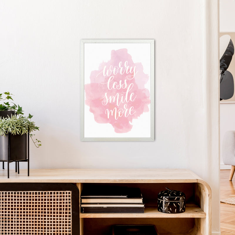 Worry Less Smile More  Art Print by Pixy Paper A2 Oak Frame