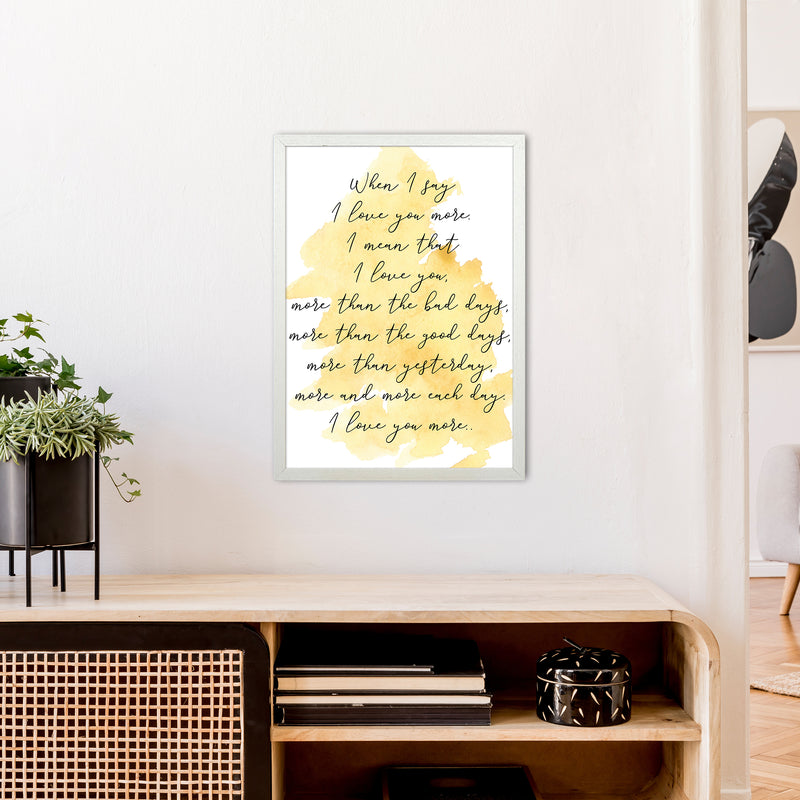 Love You More Yellow  Art Print by Pixy Paper A2 Oak Frame