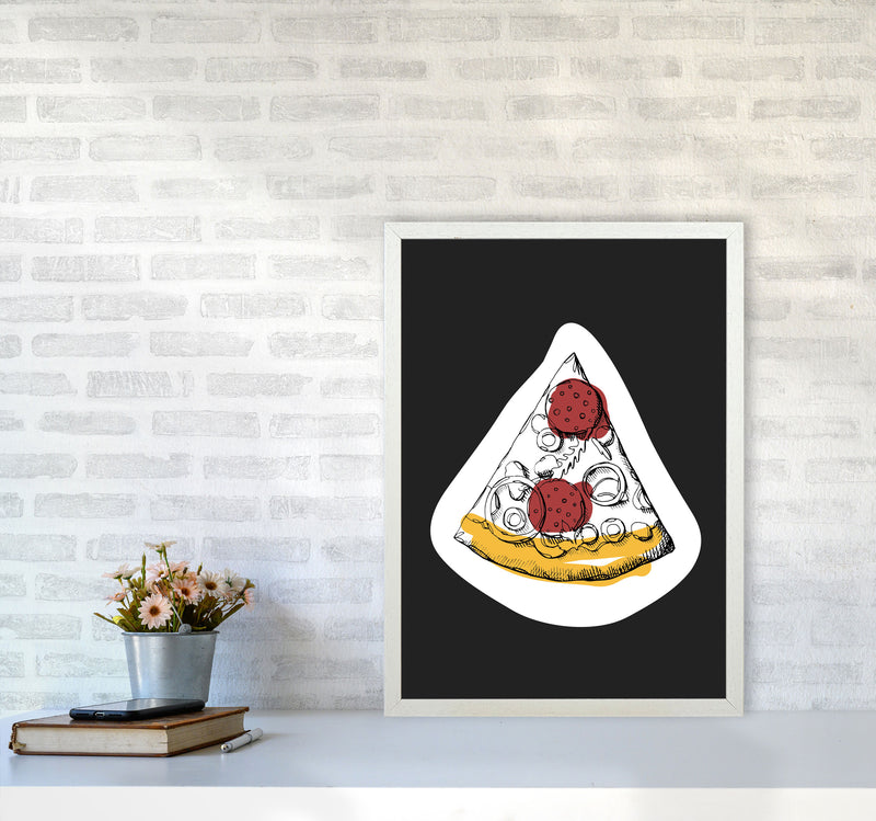 Kitchen Pop Pizza Off Black Art Print by Pixy Paper A2 Oak Frame