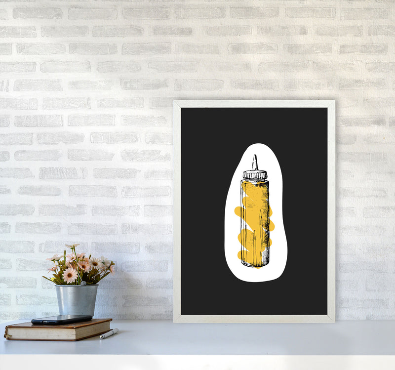 Kitchen Pop Mustard Off Black Art Print by Pixy Paper A2 Oak Frame