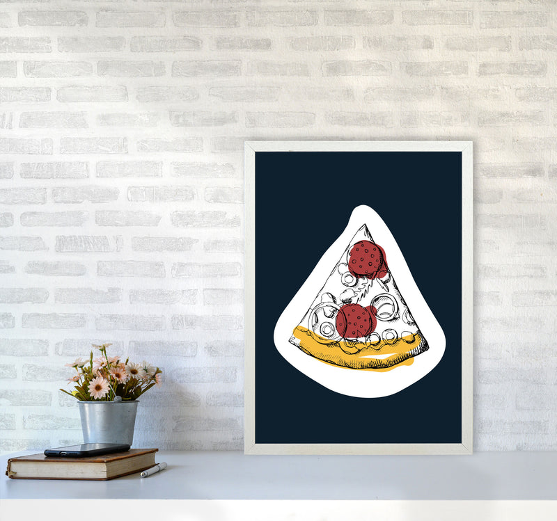 Kitchen Pop Pizza Navy Art Print by Pixy Paper A2 Oak Frame
