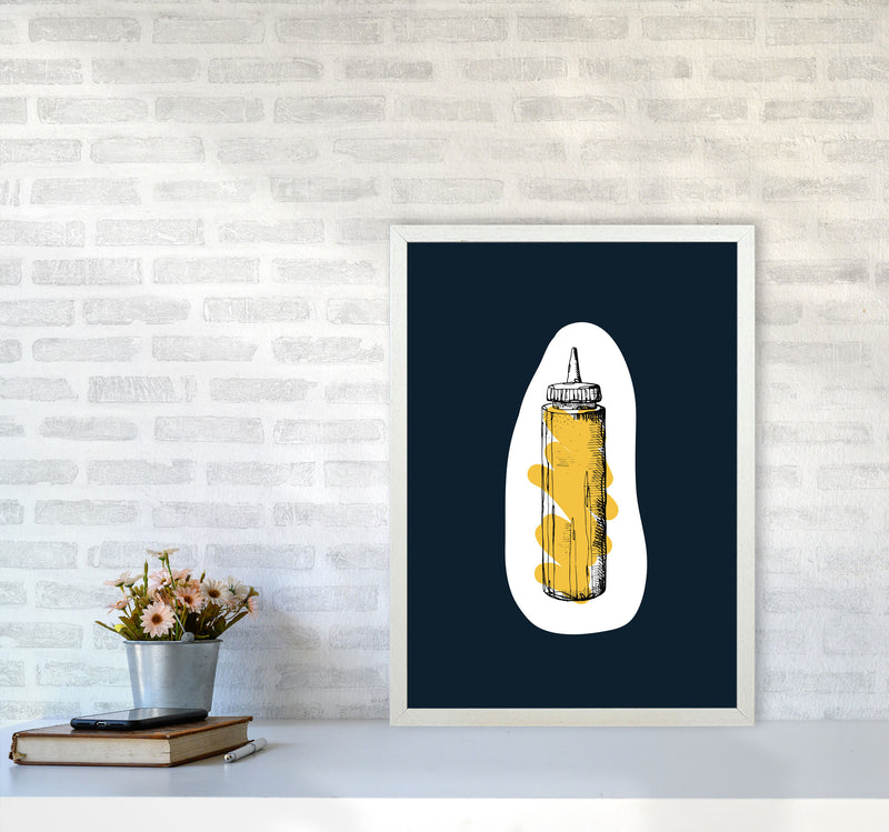 Kitchen Pop Mustard Navy Art Print by Pixy Paper A2 Oak Frame