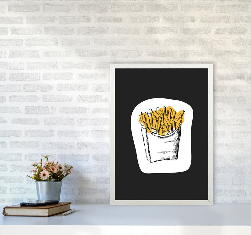 Kitchen Pop Fries Off Black Art Print by Pixy Paper A2 Oak Frame