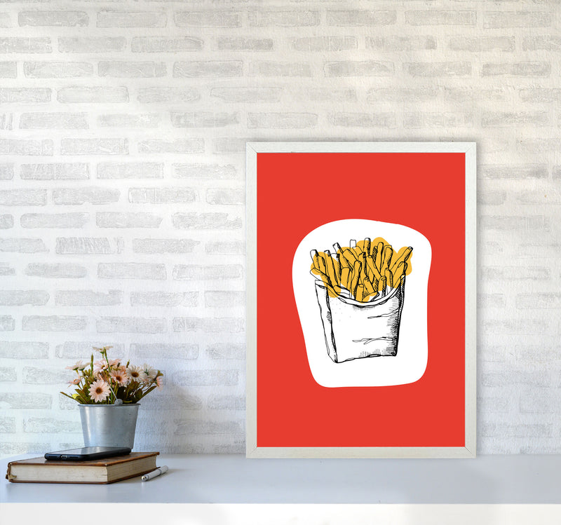 Kitchen Pop Fries Red Art Print by Pixy Paper A2 Oak Frame