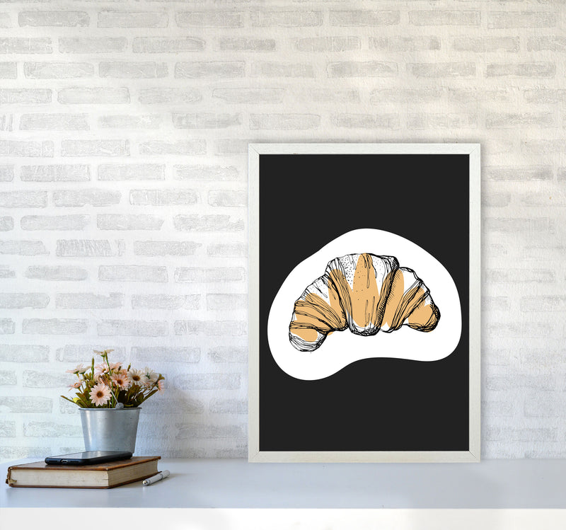 Kitchen Pop Croissant Off Black Art Print by Pixy Paper A2 Oak Frame