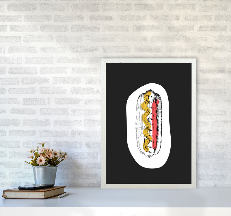 Kitchen Pop Hot Dog Off Black Art Print by Pixy Paper A2 Oak Frame