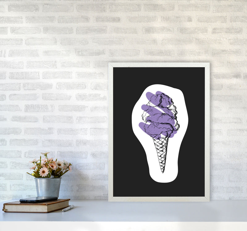 Kitchen Pop Ice Cream Off Black Art Print by Pixy Paper A2 Oak Frame