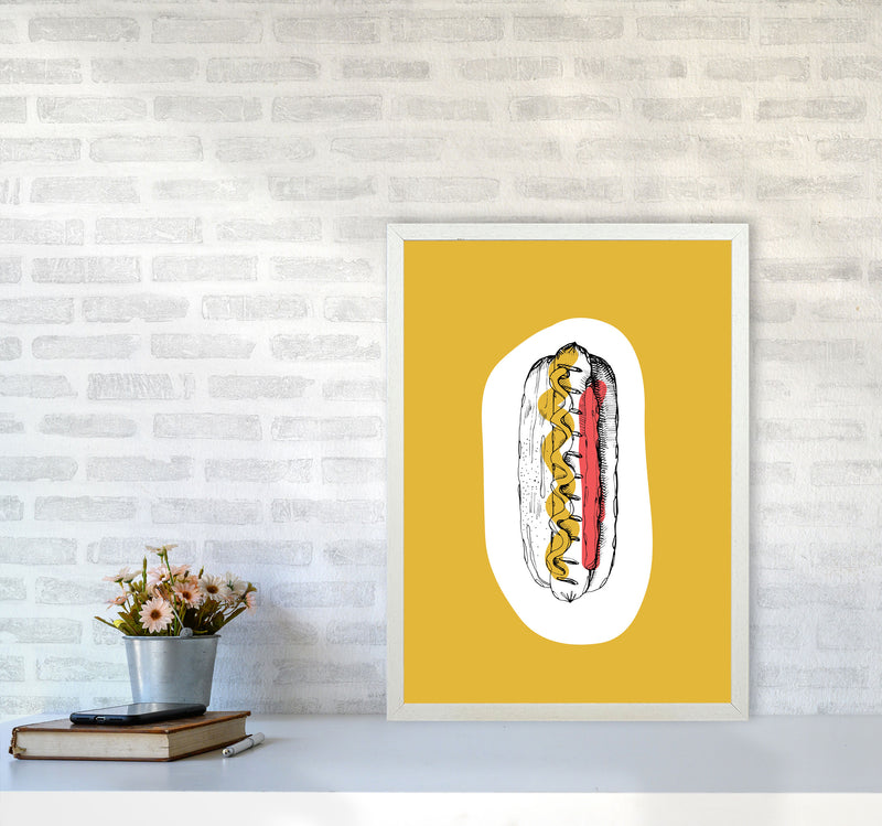 Kitchen Pop Hot Dog Mustard Art Print by Pixy Paper A2 Oak Frame