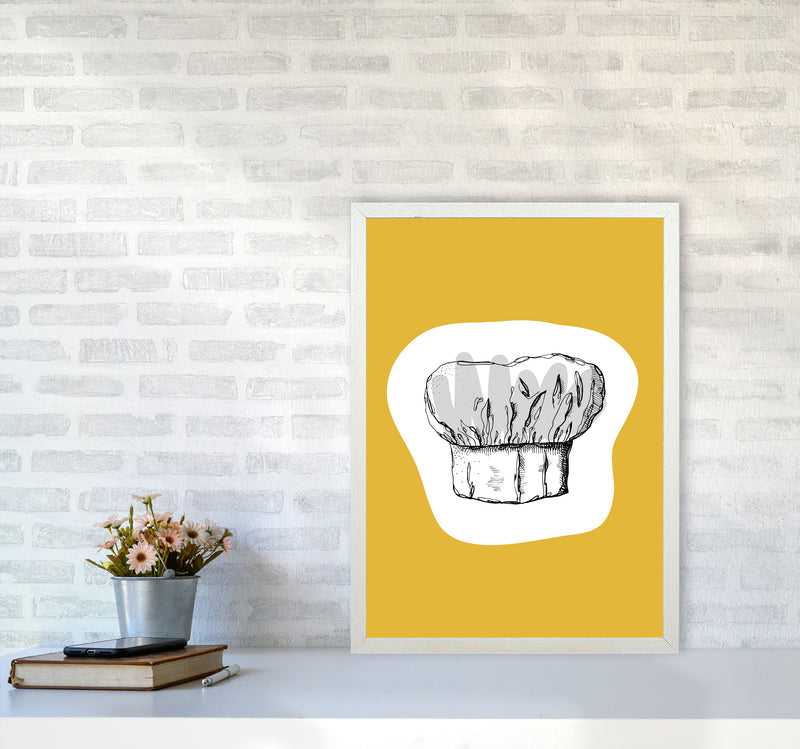 Kitchen Pop Chef's Hat Mustard Art Print by Pixy Paper A2 Oak Frame
