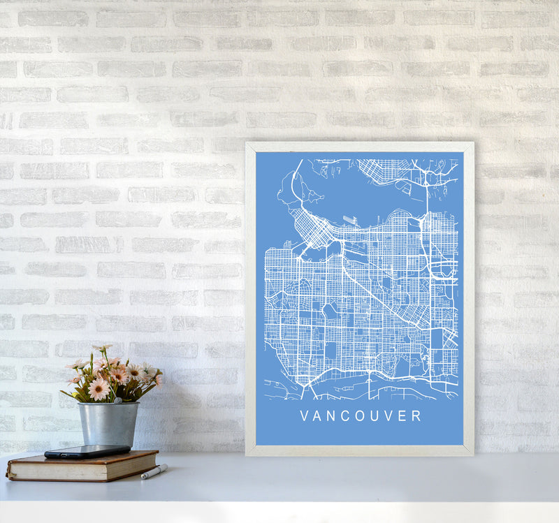 Vancouver Map Blueprint Art Print by Pixy Paper A2 Oak Frame