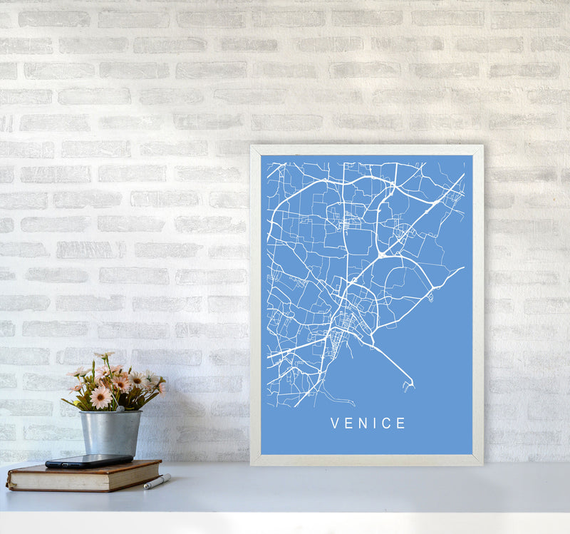 Venice Map Blueprint Art Print by Pixy Paper A2 Oak Frame