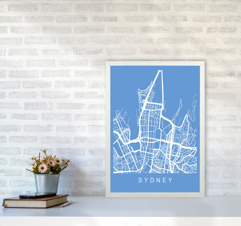 Sydney Map Blueprint Art Print by Pixy Paper A2 Oak Frame