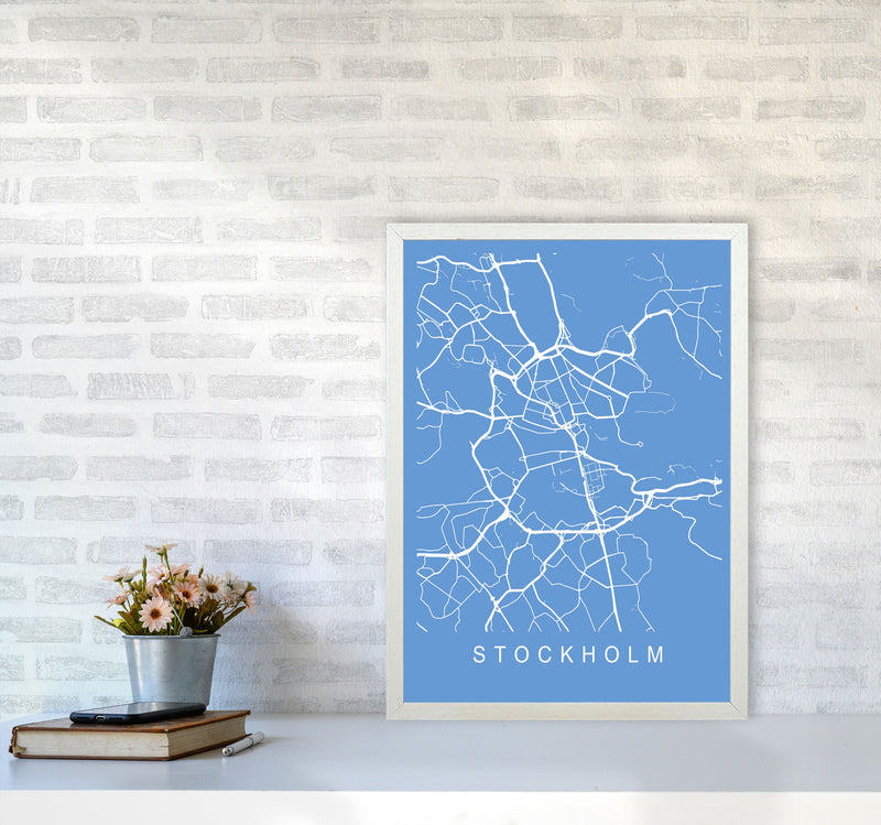 Stockholm Map Blueprint Art Print by Pixy Paper A2 Oak Frame