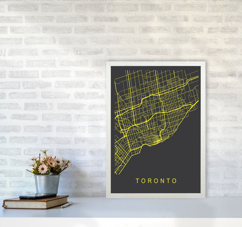 Toronto Map Neon Art Print by Pixy Paper A2 Oak Frame