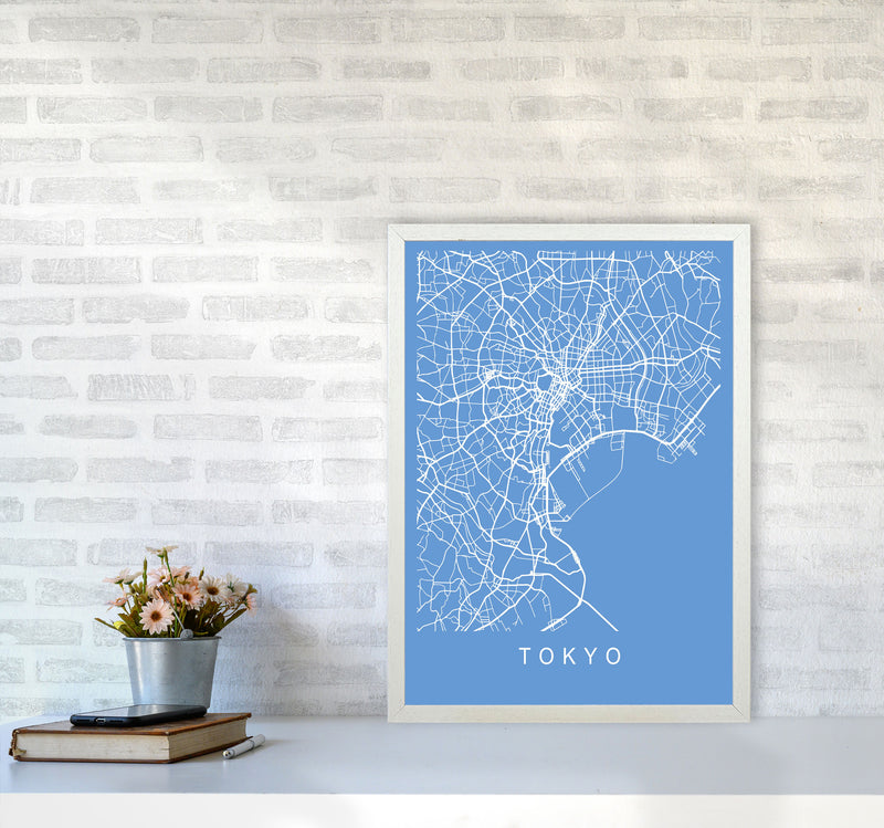 Tokyo Map Blueprint Art Print by Pixy Paper A2 Oak Frame