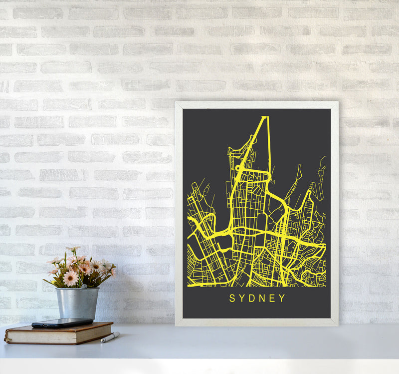 Sydney Map Neon Art Print by Pixy Paper A2 Oak Frame