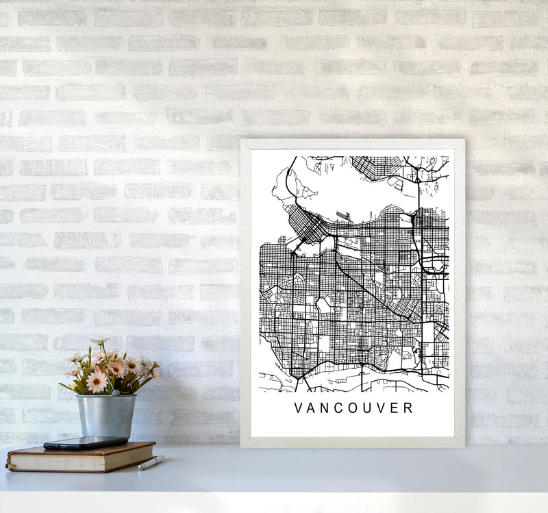 Vancouver Map Art Print by Pixy Paper A2 Oak Frame